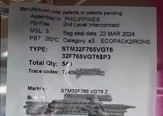 Microcontroller IC 100-LQFP del centro del chip STM32F765VGT6 1MB del circuito integrato singolo