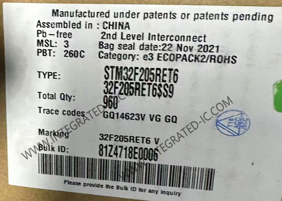 Supporto della superficie del pacchetto dell'ISTANTANEO 64-LQFP del microcontroller MCU IC STM32F205RET6
