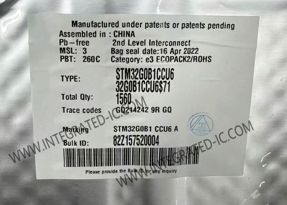 Il Unico centro del microcontroller MCU STM32G0B1CCU6 ha incastonato i microcontroller IC