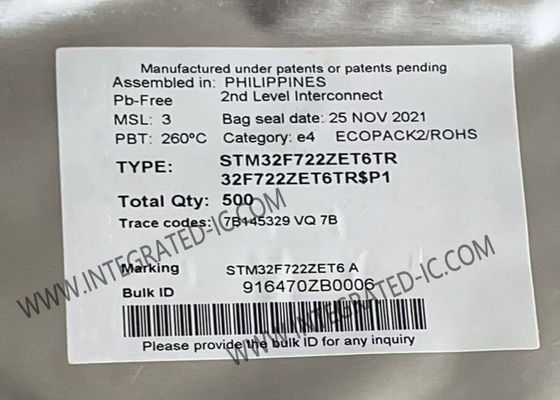 Microcontrollore MCU STM32F722ZET6TR con ARM Cortex-M7 Core 216 MHz velocità di clock e 512 KB di memoria flash