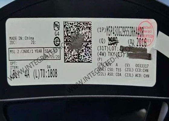 Microcontrollore MCU a 16 bit MSP430G2955IRHA40R con clock a 16 MHz e memoria programma da 56 kB