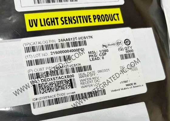 24AA512T-I/CS17K 512Kbit 1,7V a 5,5V 400 kHz Chip di memoria IC EEPROM seriale con interfaccia I2C