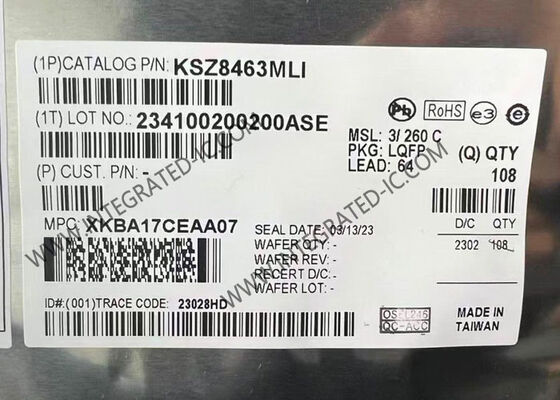 Ethernet IC KSZ8463MLI-TR Switch Ethernet a tre porte con fibra LQFP64