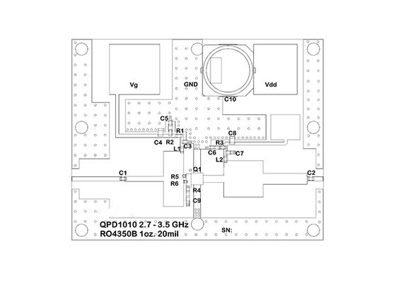 QPD1010EVB01 Scheda di valutazione per transistor RF GaN da 4 GHz a 50 V CC da 10 W per soluzioni embedded