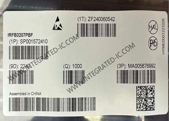IRFB3207PBF Transistor MOSFET di potenza a canale N con tensione di scarico di 75V e corrente di scarico continua di 180A in TO-220-3 Package
