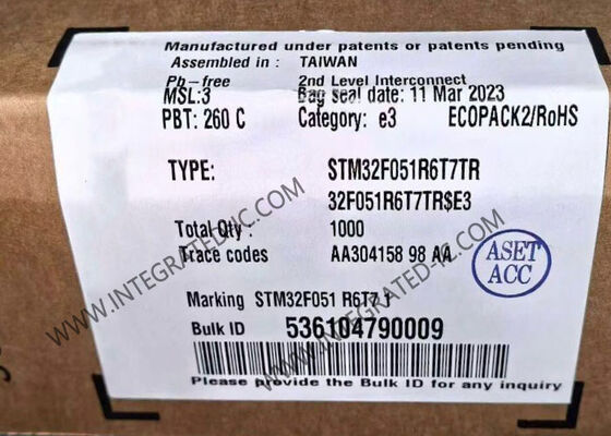 Microcontrollore STM32F051R6T7TR MCU ARM Cortex-M0 a 32 bit con velocità di 48MHz, 55 I/O e intervallo di tensione da 2V a 3.6V