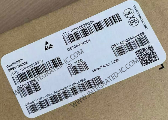 Transistor MOSFET di potenza SPB17N80C3 con tensione drain-source da 800 V, corrente di drain continua da 17 A e tecnologia CoolMOS™