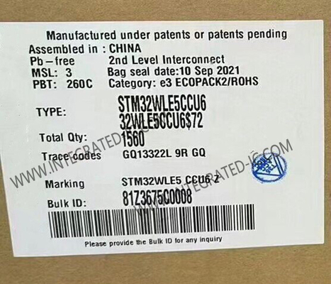 STM32WLE5CCU6 256 supporto di superficie istantaneo di IC 48-UFQFN del ricetrasmettitore dei kbyte rf