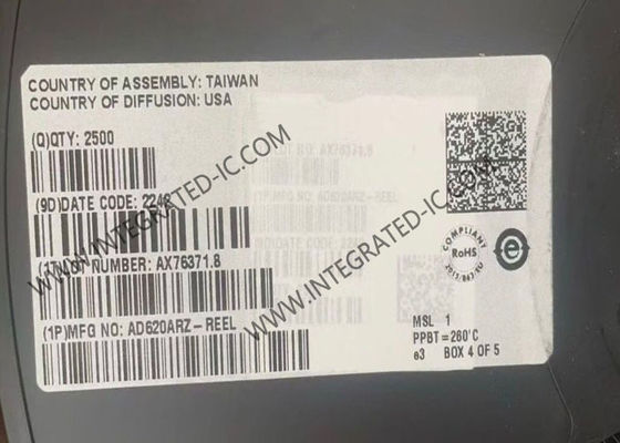 Circuito integrato amplificatore di strumentazione AD620ARZ con 1 canale, larghezza di banda 1 MHz e velocità di risposta 1,2 V/us