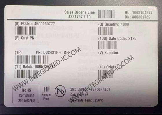 DS2431P Circuito Integrato di Memoria EEPROM 1-Wire da 1024-Bit con Package TSOC-6 e Organizzazione 256 x 4