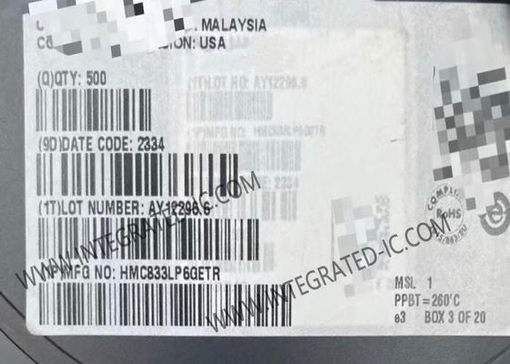 Circuito integrato HMC833LP6GETR PLL con gamma da 25 MHz a 6 GHz, velocità del rilevatore di fase a 100 MHz e package SMT a 40 pin da 6x6 mm