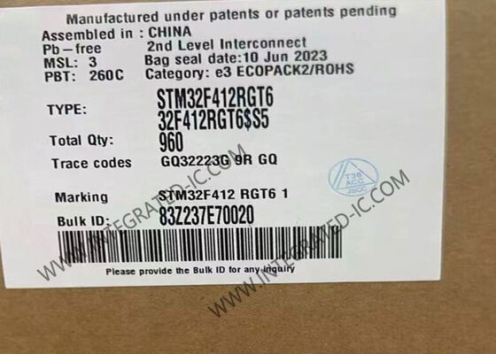 Microcontroller ISTANTANEI IC del supporto della superficie 64-LQFP di STM32F412RGT6 100MHz 1MB