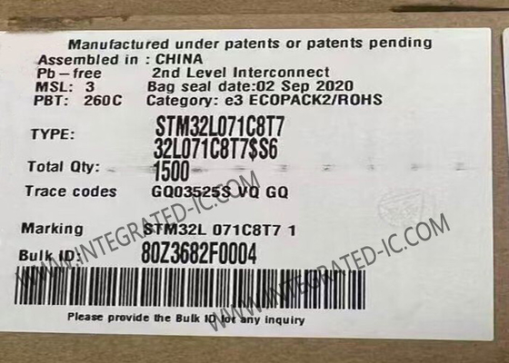 Microcontrollore MCU STM32L071C8T7 Fino a 32MHz STM32 MCU a potenza ultra bassa LQFP-48